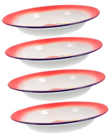 TOYANDONA Juego De 4 Platos Redondos Esmaltados Vintage De 18 Cm, Plato Para Servir Frutas y Verduras, Resistente a Altas Temperaturas, Adecuado Para Camping, Barbacoa y Uso Doméstico