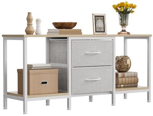 YITAHOME TV Stand, TV Cabinet up to 47 Inch, TV Unit with 2 Fabric Drawers and 2 Open Shelves, 110 x 30 x 50cm Chest of Drawers for Living Room, Entertainment Room, Bedroom Furniture, Steel Frame