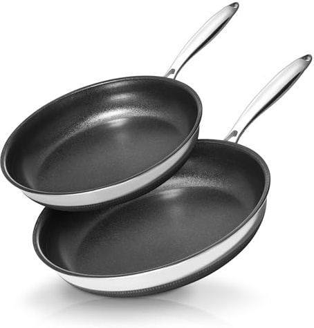KOKHUB Frying Pans Nonstick 24/28 cm, Titanium Ceramic Stainless Steel | Frying Pan Set, Non-Toxic, PFAS/PFOA/PTFE Free, Oven Safe, Induction Hob Compatible