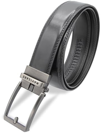 Navigare SET REGALO Cintura In Pelle Con Fibbia Automatica - Regolazione Senza Fori - Confezione Elegante, Ideale Regalo Per Uomo, Perfetta Per Look Casual, Formali