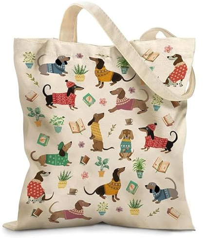 Nymora Dackel-Stofftasche, Ästhetische Cute Tote Bag für Damen - Dachshund Geschenk für Frauen, Freundin, Mama