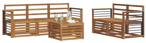 vidaXL Sofagarnituren 6 pcs Natur Massivholz Akazie, Moderne Gartenmöbel, strapazierfähiges Outdoor-Sofa, Lounge-Set für die Terrasse, bequemes Sitzen draußen