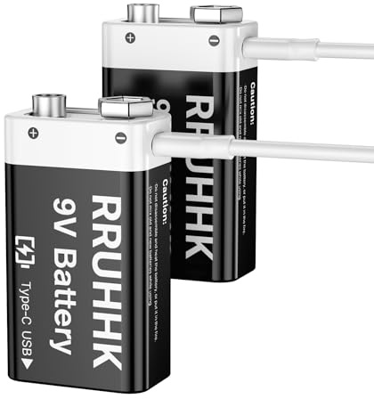 (5800mWh) Rechargeable 9V Batteries, New Upgrade High Capacity Lithium 9 Volt Battery Replacement for Smoke Alarm,Multimeters,Walkie-Talkie,Toys etc, with 2 in 1 USB-C Cable - 2 Pack