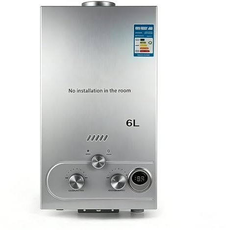 Scaldabagno Butano 6 L/min, scaldabagno Istantaneo GPL, 16 KW, con display LED, compatibile con butano/propano, per doccia, lavaggio di animali domestici e campeggio all'aperto