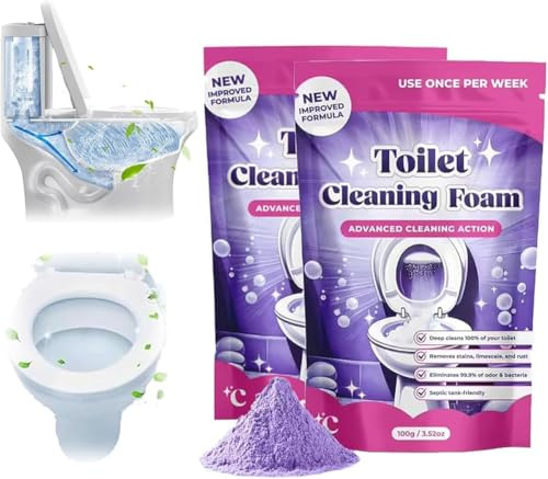 Générique Poudre nettoyante WC, nettoyant moussant pour Toilettes, Poudre de Nettoyage Anti-Taches et calcaire, Mousse Active à Dissolution Rapide, 100 g (1)