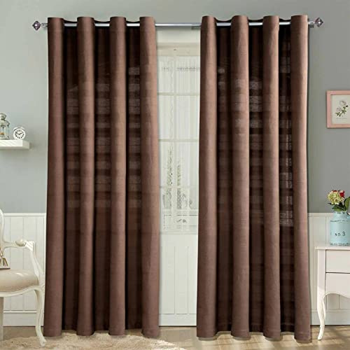 Homescapes Rajput Ösenvorhang 2er-Set, Vorhang braun 167x228 cm aus 100% Baumwolle, 2 handgewebte Vorhangschals in RIPP-Optik, braune Gardinen mit Ösen
