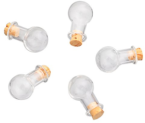 SiAura Material ® Lot de 5 mini bouteilles en verre avec bouchon, forme ronde, 2,7 cm x 1,4 cm