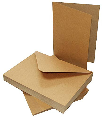 Craft UK 2048 5 x 7 inch Kraft Card and Envelope pack of 50 - Brown
