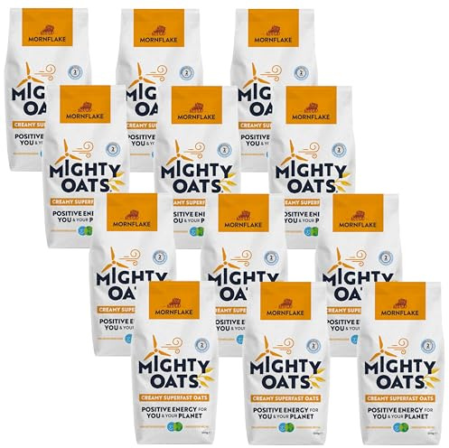 Mornflake - 12x 500g Superfast Wholegrain Breakfast Oats 100% | All Natural Ingredients, High In Fibre. Creamy, Perfect For Overnight Porridge Oats & Granola. Suitable For Vegan Diet