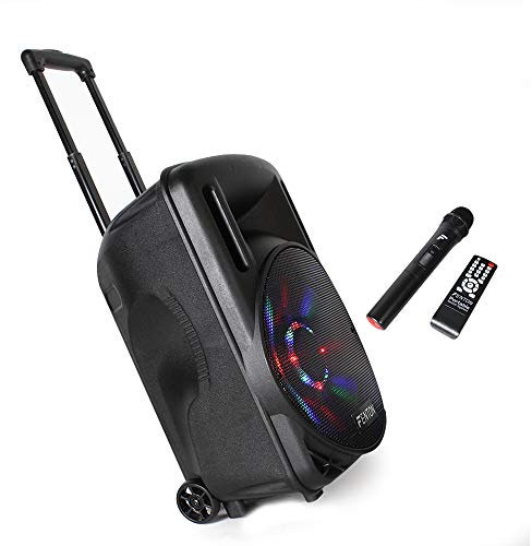 Fenton FT12LED 12-Inch Portable Bluetooth PA Speaker, Battery Powered System with Wireless Mic, LED Lights, Built-in MP3 Player, Ideal for Parties, Events and Karaoke
