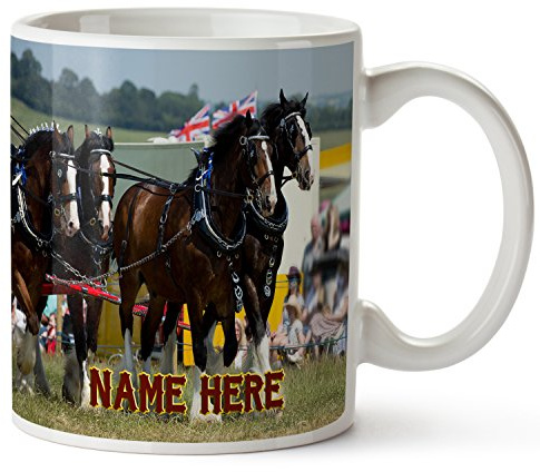 Personalised Name Mug Heavy Shire Horse 11oz Ceramic White Cup Gift SH304
