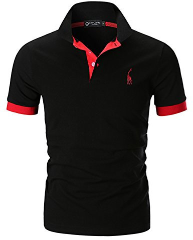 STTLZMC Mens Casual Short Sleeve Polos Tennis Golf Classic Polo Shirts,Black,L