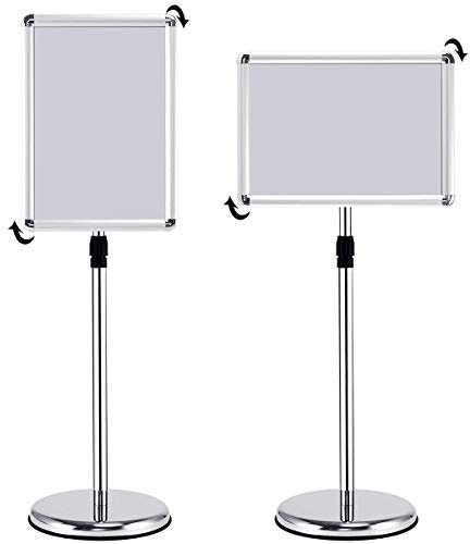 COSTWAY Porte Affiche sur Pied A3, Présentoir sur Pied Rotation 360 Degrés, Hauteur Réglable 89,5-134 cm, Cadre en Alliage d'Alu, Tube en Acier INOX, Support Affichage A3 Intérieur Extérieur, Argent
