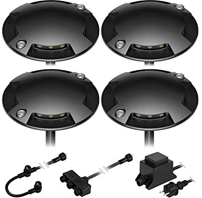ledscom.de LED Boden-Aufbau-Leuchte Bunda, 4-flammig, für außen, schwarz, befahrbar, warm-weiß, 4er Set