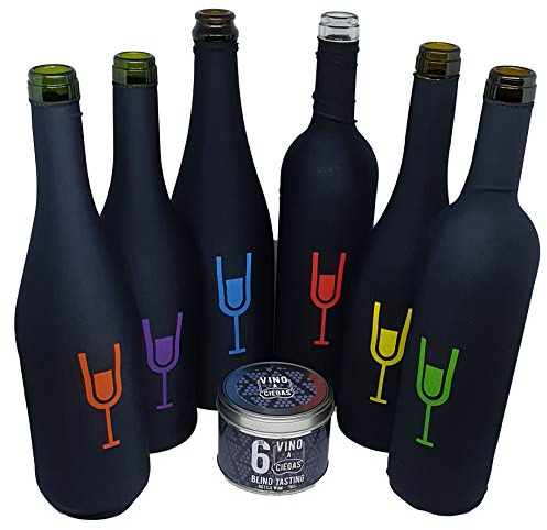 Vino a Ciegas Set de 6 Cache-Bouteilles pour Dégustation à l’Aveugle - Pochettes Opaques Réutilisables pour Dégustation à l’Aveugle - Chaussettes Noires Étirables, Bouteille de 75cl