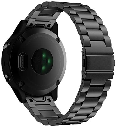 MoKo Armband Kompatibel mit Garmin Fenix 7/6/6 Pro/5/5 Plus/Epix Gen 2/Forerunner 945/935/Approach S62/Instinct 2/MARQ, 22mm Quick Fit Edelstahl Uhrenarmband Ersatzarmband mit Metallschnalle - Schwarz