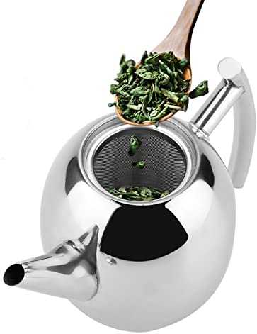 Théière en Inox, 1L / 1.5L Théière en Acier Inoxydable avec Filtre à Thé Tamis à Café Infuseur à Thé Bouilloire à Thé pour Maison, Hôtel, Café, Restaurant, etc(1500ML)