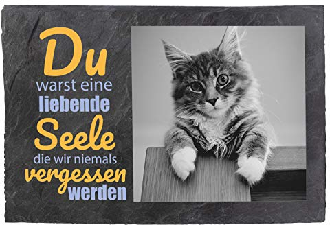 wandmotiv24 Gedenktafel Tiere, Schieferplatte mit Schwarz/Weiß-Foto 30x20cm, Grabstein Hund Katze personalisiert mit Ihrem Lieblingsmotiv, Wetterfest, Grabplatte, Haus-Tier, Erinnerung M0239