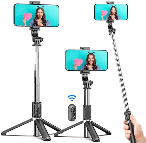 Selfie Stick Stativ, 360°Rotation 4 in 1 Selfiestick mit Fernbedienung Handy Selfie-Stange und Tragbar Monopod Handyhalter für iPhone 17/16/15/14/13 Pro/XS Max/XS/X/8/7, Samsung Smartphones