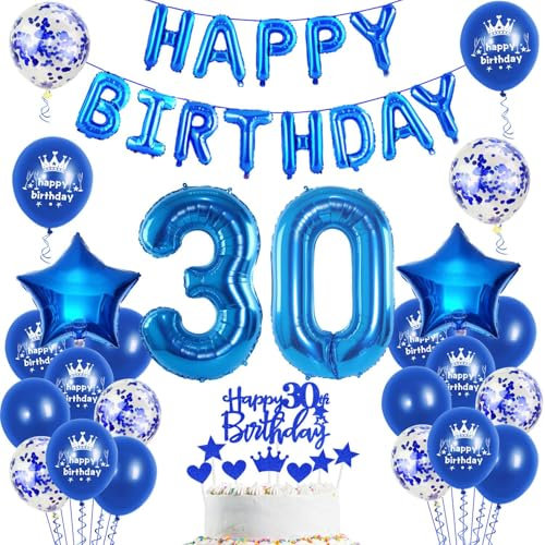 Luftballons 30. Geburtstag Dekoration mann blau happy birthday 30th Geburtstag Party Deko Set 30 geburtstag deko männer 30 jahre blau Folienballons