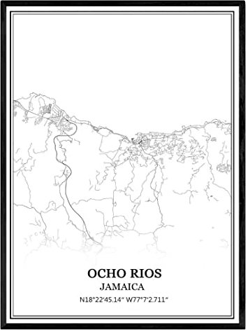 TANOKCRS Ocho Rios Jamaika Karte Wandkunst Leinwand drucken Poster Artwork ungerahmt moderne Schwarz-Weiß-Karte Souvenir Geschenk Home Decor 46x61 cm