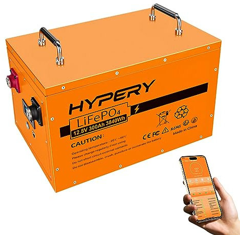 Smart 12V 300Ah LiFePO4 Batterie avec Bluetooth, écran d'affichage LED, interrupteur de sécurité et BMS, parfaite batterie au lithium pour les véhicules de loisirs, les bateaux
