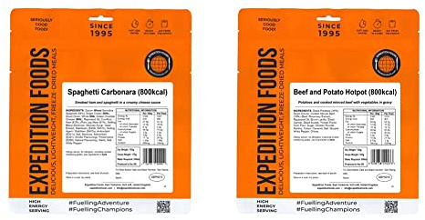 Expedition Foods Spaghetti Carbonara (800kcal) - Freeze Dried Meal & Expedition Foods Beef and Potato Hotpot - Freeze Dried MealExpedition Foods Beef and Potato Hotpot (800kcal)