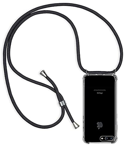 ZYIMOU für iPhone 8 Plus/iPhone 7 Plus Hülle mit Band, Handyhülle Handyband Hülle mit Kette Schutzhülle Kordel zum Umhängen Transparent Weich TPU Silikon Bumper, Schwarz
