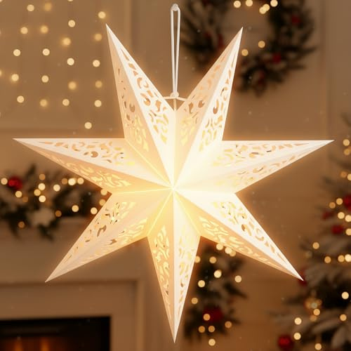 BESPORTBLE Papierstern Weihnachten – 45 cm 3D Hängender Lampenschirm AusgehöHlt Fensterdeko für Weihnachten Festliche Beleuchtung Weihnachtsbaum Und Heimdekor Weihnachtsdeko, Weiß