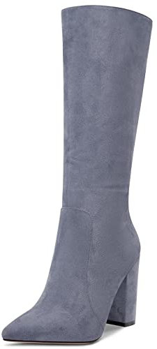 Aachcol Donna Stivaletti Metà polpaccio Chiusa a Punta Chunky Blocco Alto High Tacco Heel Dress Scarpe Scamosciato Cerniera Sexy Grigio 10 CM 38 EU
