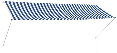 Tidyard Markise 350cm Einziehbar | Handbetrieben Klemmmarkise Balkonmarkise | Sonnenschutz UV- und wasserbest?ndig | Markise Fenster Terrasse Balkon Garten | 350 x 150 cm Blau und Wei?