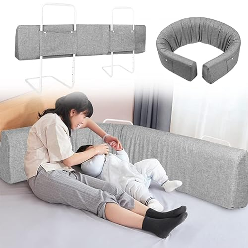 YUENFONG 100cm Bettgitter Bettschutzgitter Rausfallschutz für Kinder, Verformbar Kinderbettgitter Seitenschutz mit 5-Loch Verstellbare, Anti-Rausfallschutz, Leinengrau