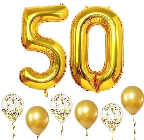 COLOFALLA 14 Pcs XXL Luftballons Zahlen 50 Goldene Hochzeit Deko Folienballons Gold Weiß 50. Geburtstag Frau Mann Ballons 50. Hochzeitstag Jubiläum Jahrestag Party Deko