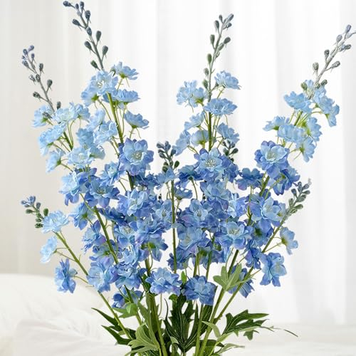 JINWOE YiRonCins Künstliche Blumen für Dekoration, 86,4 cm Langer Stiel, Kunstseide, Delphinium-Blumen, lebensecht, fühlen Sich echt an, für hohe Vase, Hochzeit, Büro, Dekoration