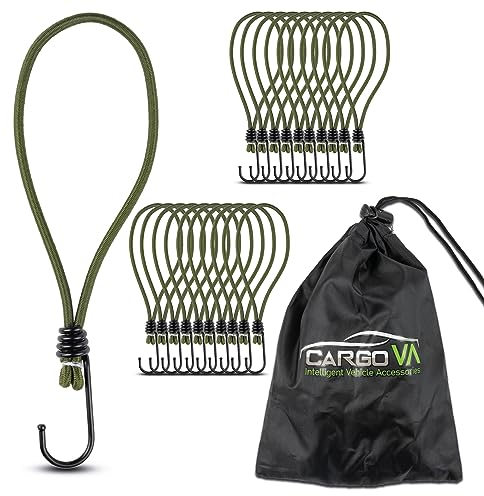 CargoVA® - 20 Spanngummis mit Haken und praktischer Tasche - Expanderhaken für Planen und Netze Olivgrün - 23cm [20 Stück]