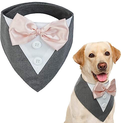 Kuoser Hundehalstuch,Halstuch Hund,Hundehalstuch Weihnachten,Hunde Halstücher,Hundefliege,Fliege für Hunde,Hundehalstuch Große Hunde,Hunde Smoking Bandana,Grau L