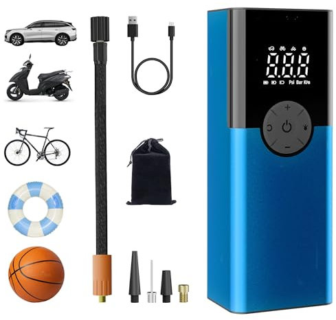 ZORUMAN Bomba de aire electrónica portátil, 150 psi, bomba de bicicleta eléctrica, compresor de batería con indicador digital e iluminación de emergencia, bomba de aire con batería para coche, moto,