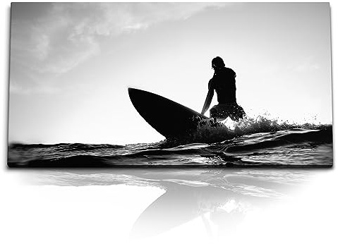 Paul Sinus Kunstdruck Bilder 120x60cm Surfer Schwarz Weiß Wellen Ozean Wellenreiten