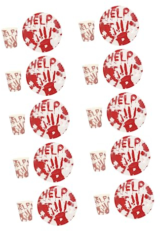 Amosfun Forniture per Feste di Halloween 2 Set di Piatti di Carta con Impronte di Mani Bicchieri Piatti per Feste Stoviglie di Carta USA E Getta