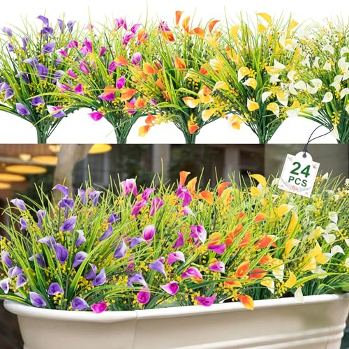 HOHOTIME Künstliche Blumen für den Außenbereich, UV-beständige künstliche Pflanzen und Blumen, künstliche Calla-Lilien für Heimdekoration, Innenvase, Töpfe, hängende Pflanzgefäße, Dekoration (weiß,