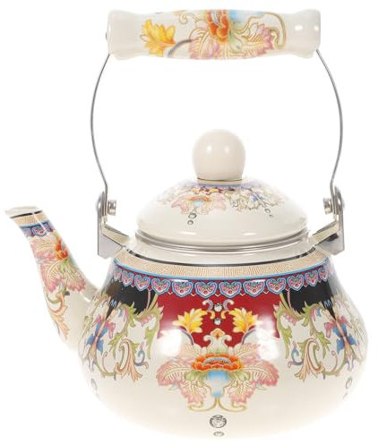 Alipis Tetera Esmaltada Tetera De Porcelana De 1 5 L Para Estufa Tetera Decorativa Con Colador Y Mango Fresco Tetera Floral Vintage Para Agua Caliente Té Café (Naranja)