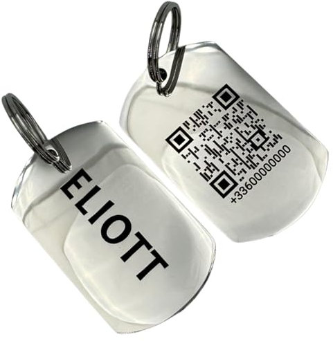 UNIKTAG Médaille gravée en acier avec QR Code, pour chiens et chats, Médaillon QR Code, Médaille personnalisable, Porte-adresse pour chiens (Plaque argent)