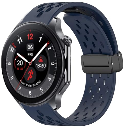 Blueshaweu 22mm Armband Kompatibel Für OnePlus Watch 3, Magnetisch Einstellbar Sport Silikon Ersatz Uhrenarmband Für OnePlus Watch 3, 2 46mm / 2R / 1 Smartwatch(Dunkelblau)
