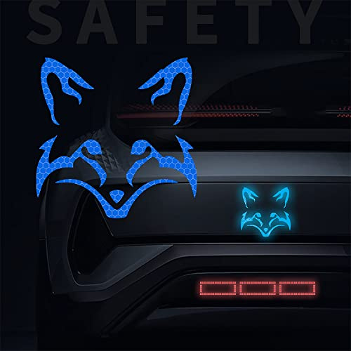 Vesvory 2 x Fuchsgesichts-Aufkleber, Nacht, reflektierende Aufkleber, Fuchs-Auto-Aufkleber, hohe Intensität, Vinyl, Sicherheitswarnung, Auto-Dekoration, Aufkleber für Autofenster, Stoßstangen (blau)