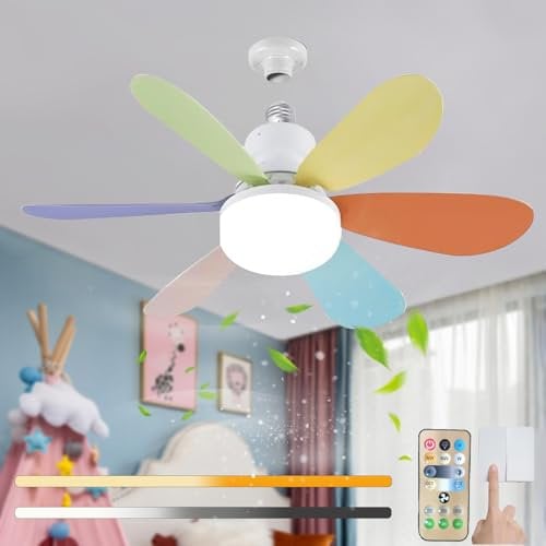 Piccolo Ventilatore Da Soffitto Con Luce E Telecomando E Telecomando, Plafoniera Con Ventilatore LED Dimmerabile Moderno Con Base E27 Piccolo Ventola Lampadario Per Cameretta Dei Bambini-52cm(20.4in)
