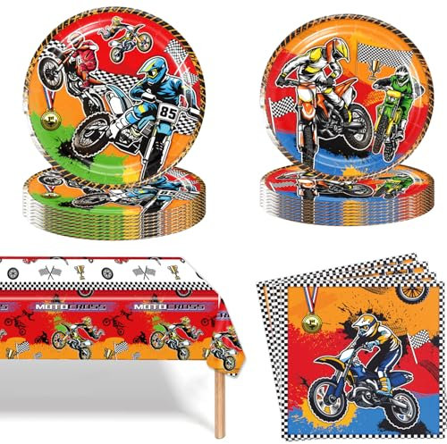Motorcycle Partygeschirr, Motorcycle Geburtstag Partyzubehörsets,Off-Road Vehicle Birthday Party Supplies, für Kindergeburtstag Party Dekoration Geburtstagsdeko 10 Gäste (Motorrad)