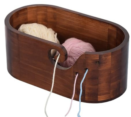 Qutalmi Garnschale Für Wolle Aus, Schalenhalter Mit Löchern, Ovale Strickschüssel Knitting Schüssel Hölzerne Garn Schüssel Zum Stricken Von Häkelnadeln