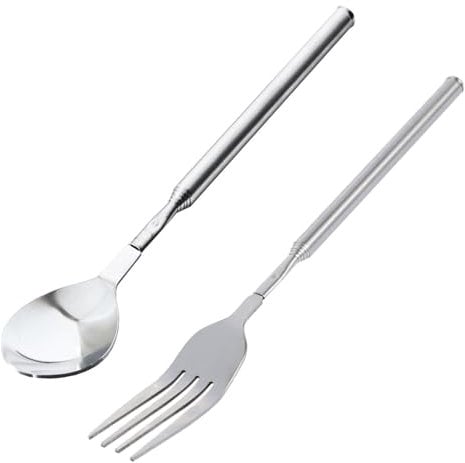 NIYATA 2pcs Extendable Fork Spoon Set, Telescopic Cutlery,Extendable Fork and Spoon,Portable Telescopic Spoon for BBQ Fruit