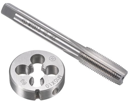 TOP-VIGOR Ensemble tarauds et filières métriques M10 x 1 mm, tarauds à vis avec matrice de filetage rond, kit de tarauds et filières robustes pour bricolage, réparation, coupe de filetage externe et