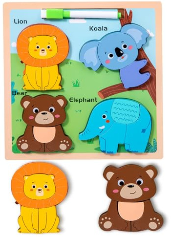 Holzpuzzle für Kinder, Montessori Steckpuzzle Holz, 3D Kinder Holzpuzzle, Spielzeug Puzzle ab 1 2 3 Jahre, FrüHerziehungsspielzeug für Kleinkinder im Alter von 1–3 Jahren(Forst)